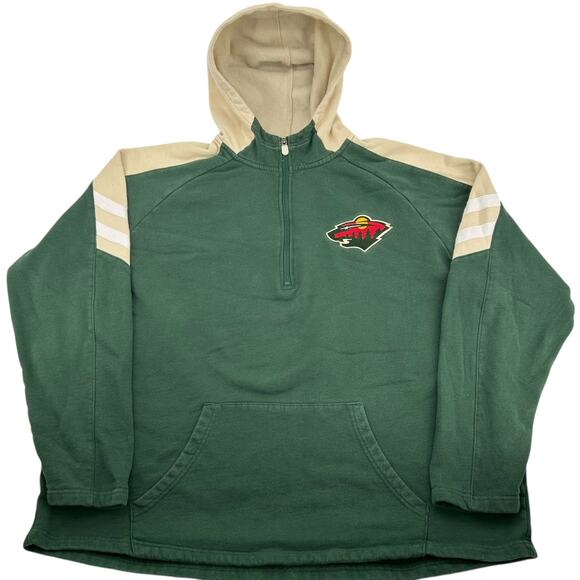 Men's Green NHL Hockey Minnesota Wild 1/4 Quarter Zip Hoodie Sweatshirt 2XL - Picture 1 of 6